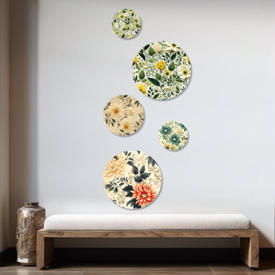 Calion - Ensemble d'art mural floral rond 5 pièces