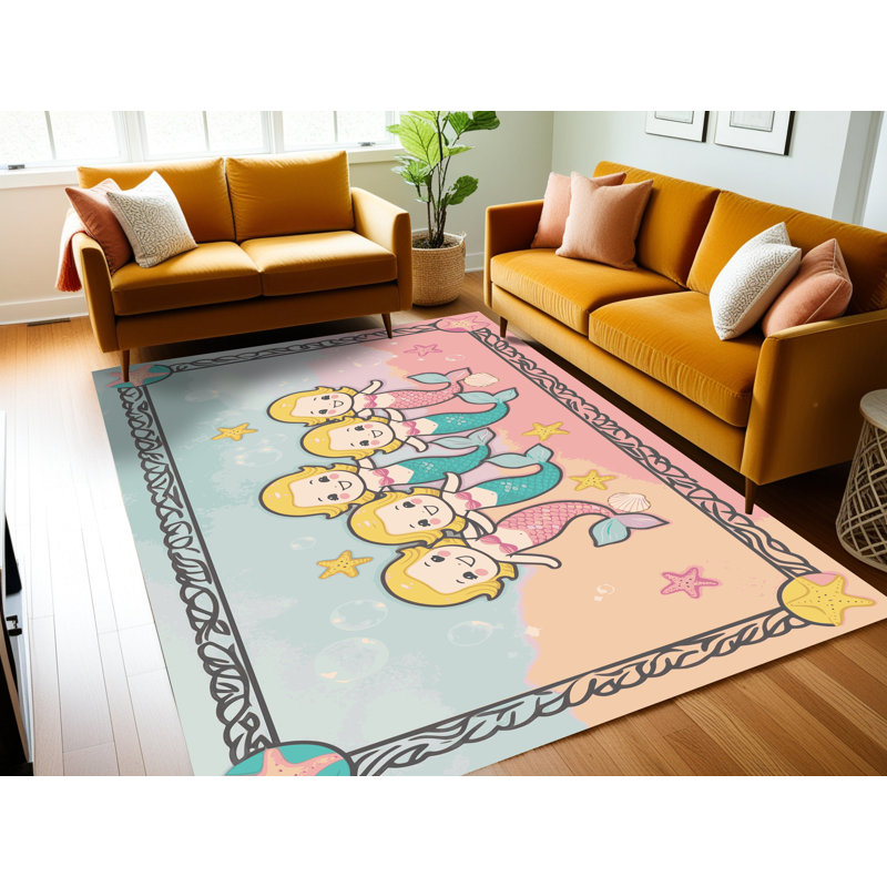Tapis pour enfants East Urban Home Mermaids, Rectangulaire 3 pi x 5 pi