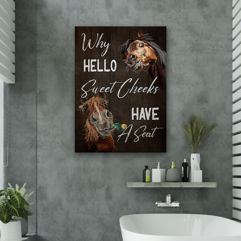 «Horses - pourquoi bonjour les joues douces», toile tendue - salle de bain et buanderie, décor d'illustrations d'animaux noirs et bruns