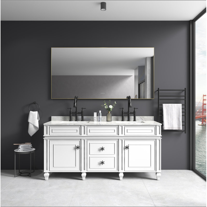 Miroir de salle de bain à DEL avec miroir rétro-éclairé et miroir mural, Doré