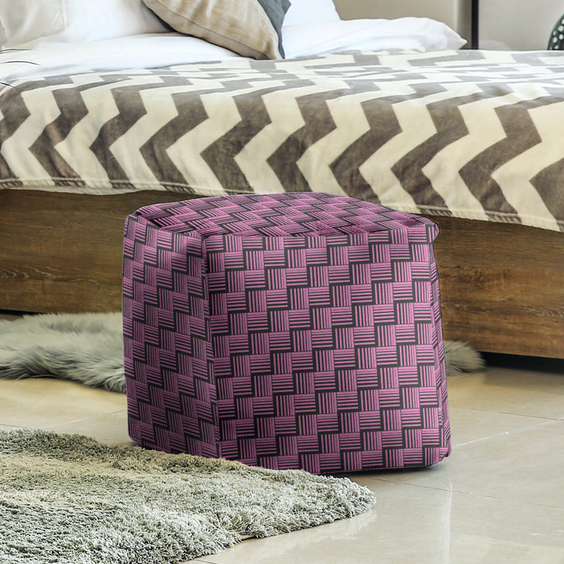 Repose-pieds cubique à rayures classic basketweave, Rose / noir