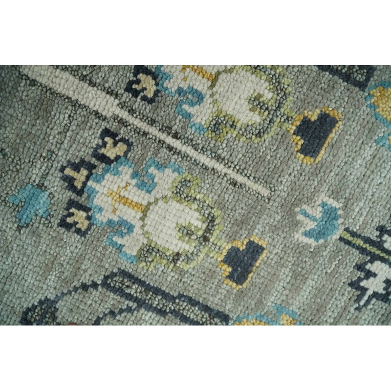 Tapis Oushak traditionnel en argent et ivoire noué à la main Tree Of Life, Tapis de couloir 2 pi 6 po x 8 pi