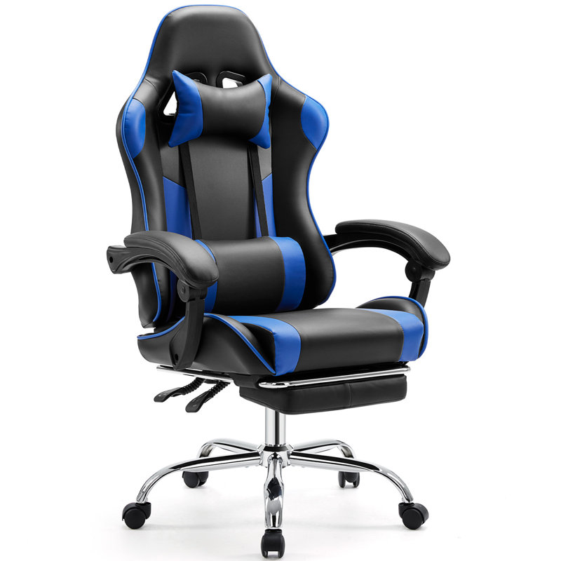 Ergonomic Adjustable Reclining Gaming Chair, High Back Office Chair with Lumbar Support, Headrest and Footrest, Blue