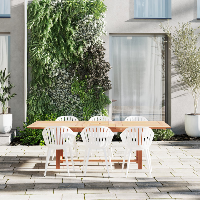 Anautica 6 - Person Wood Patio Dining Set with Rectangular Table, White