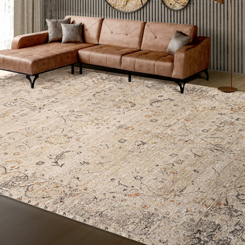Hand Knotted Oriental Area Rug in Ivory/Gray/Orange, Rectangle 12' x 15'