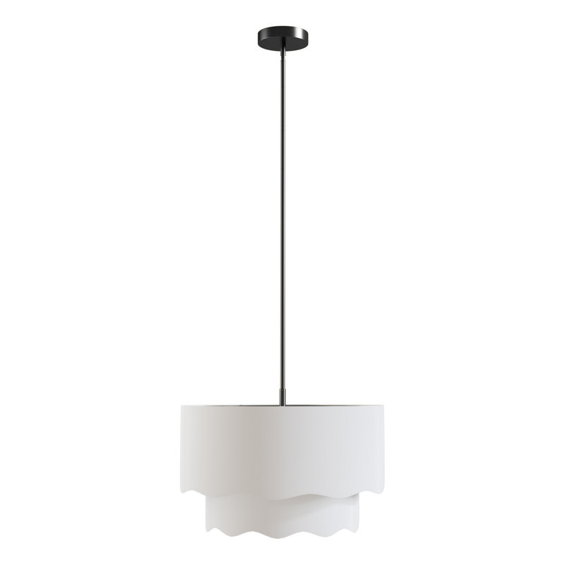 3-Light 20” Brass & White Modern Farmhouse Drum Chandelier Light with Adjustable Height for Dining Room., Matte Black