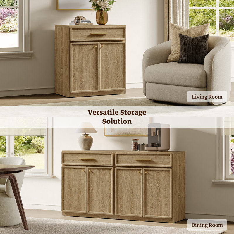 Cesiro 30" Wide Accent Chest With Drawer And Adjustable Shelves, Brown Oak, 3