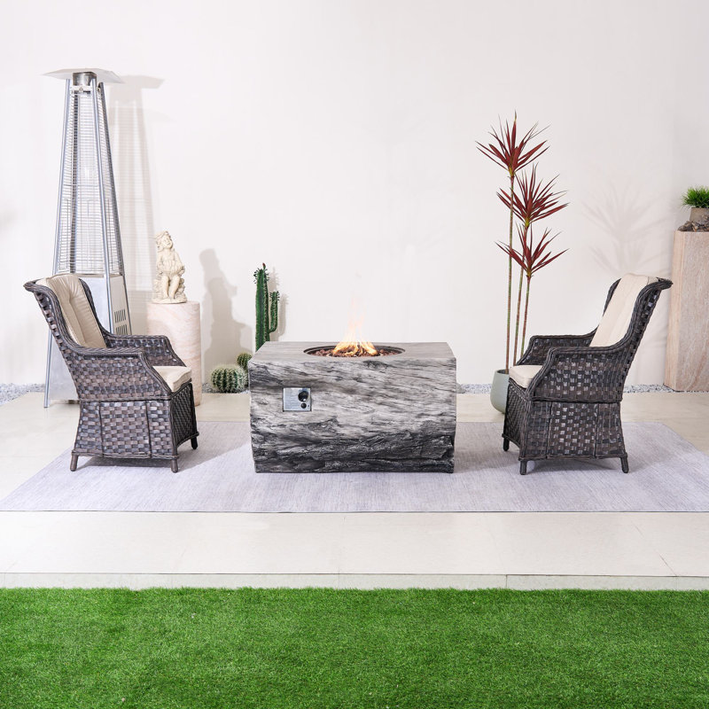 2-Person Outdoor Seating Group With Firepit, Beige, Brown