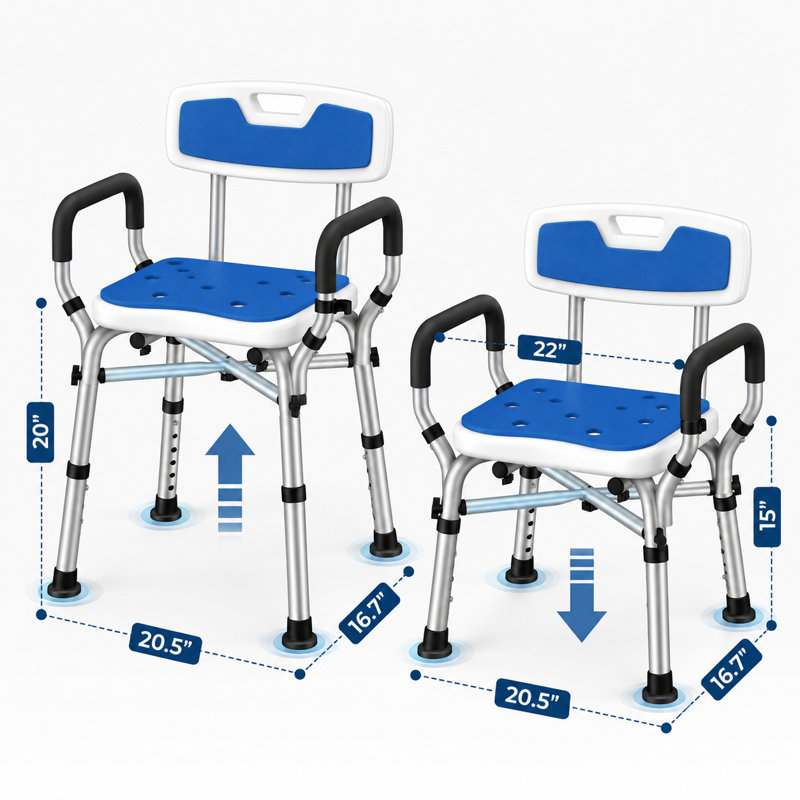 Chaise de douche intérieure avec accoudoirs et dossier