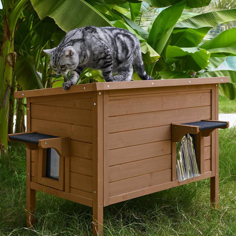 Tucker Murphy Pet™ Outdoor Heated Cat House Wood Cat Cages