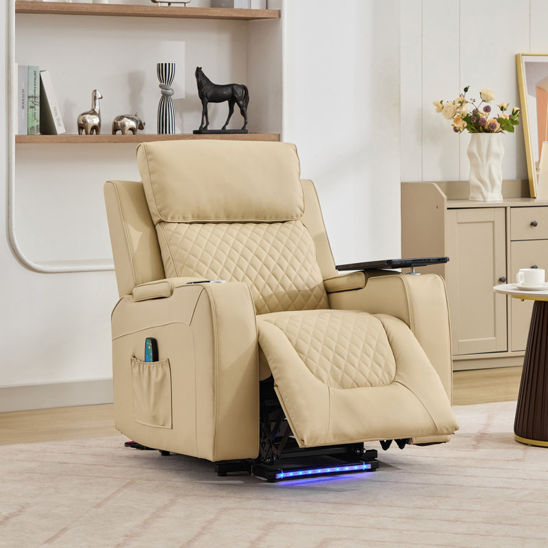 Byron 86cm Wide Faux Leather Lift Assist Standard Recliner with Massager, Cream