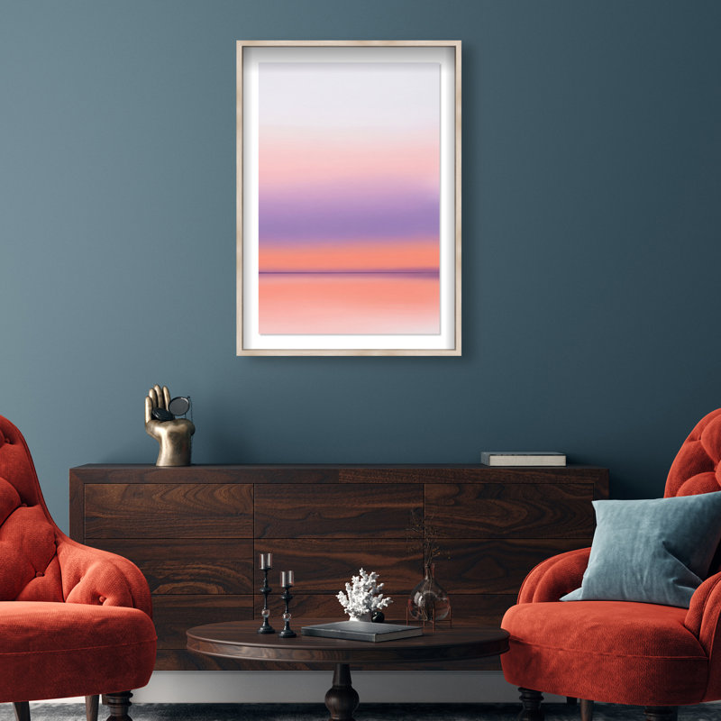 Peach Coastline Print by Oliver Gal, 37.5"H x 25.5"W, Natural Oak Shadowbox