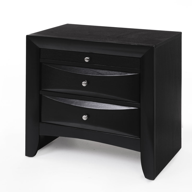 Table de chevet noire avec tiroirs coulissants et placage contemporain - pièce de chambre à coucher