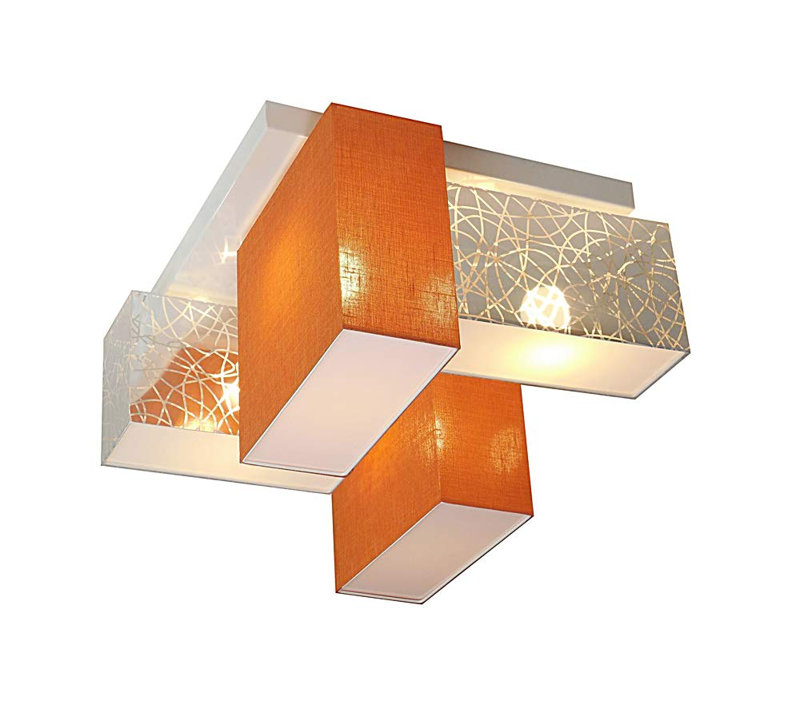 Partida Fabric Semi Flush Mount, Silver and orange