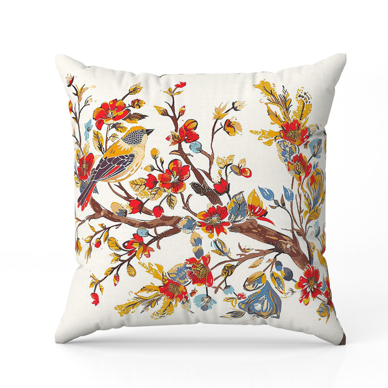 Coussin Sparrow's Melody, 16"H x 16"W, Bleu / rouge