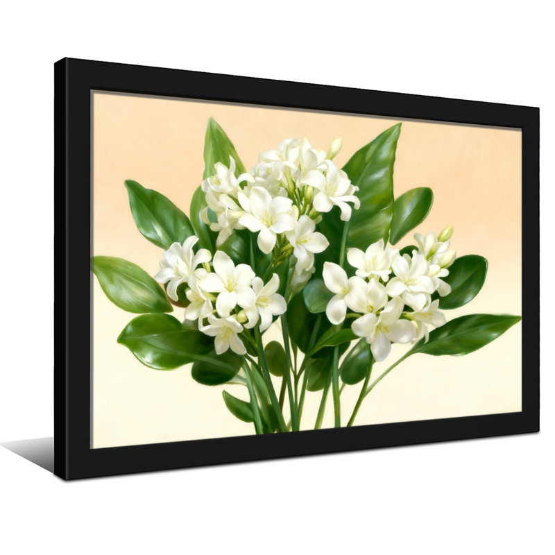 Plantes et fleurs Fleurs blanches avec feuilles vertes sur toile, H 12 po x l 18 po, Toile tendue, Ne s’applique pas