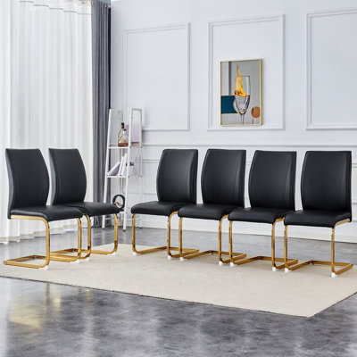 Luxury Simple Arch Chair - Set Of 6  Pu Material High Resilience Dining Chair With Arched Metal Gold Leg Only Chairs, Not Including Tables