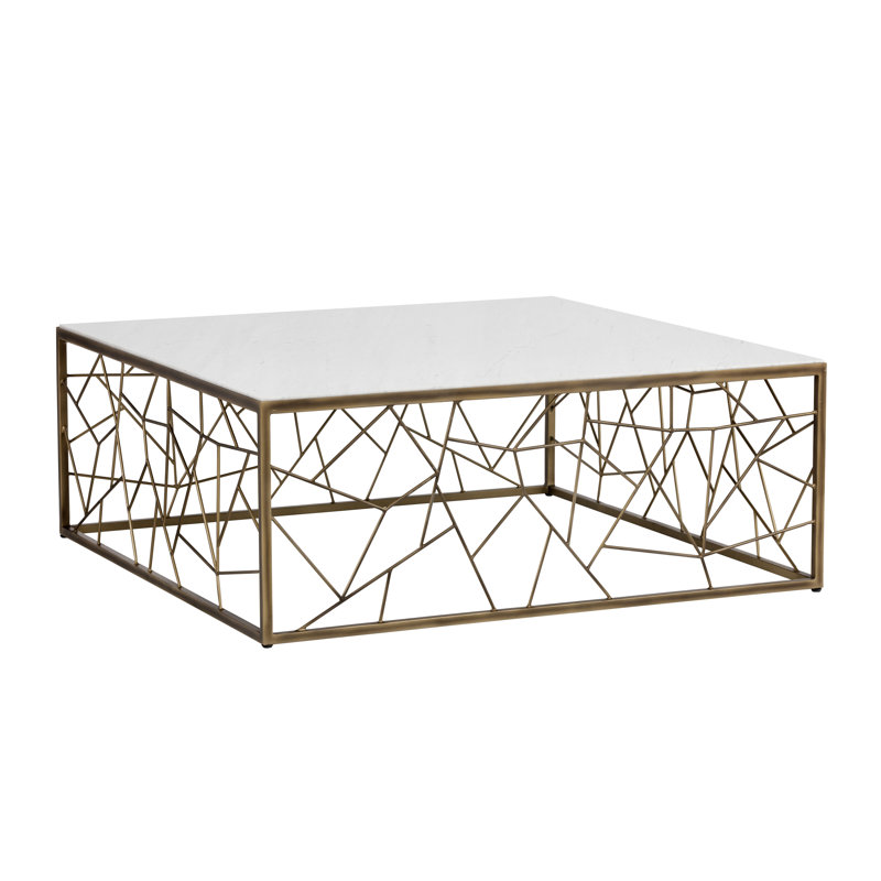 White Marble and Bronze Square Coffee Table