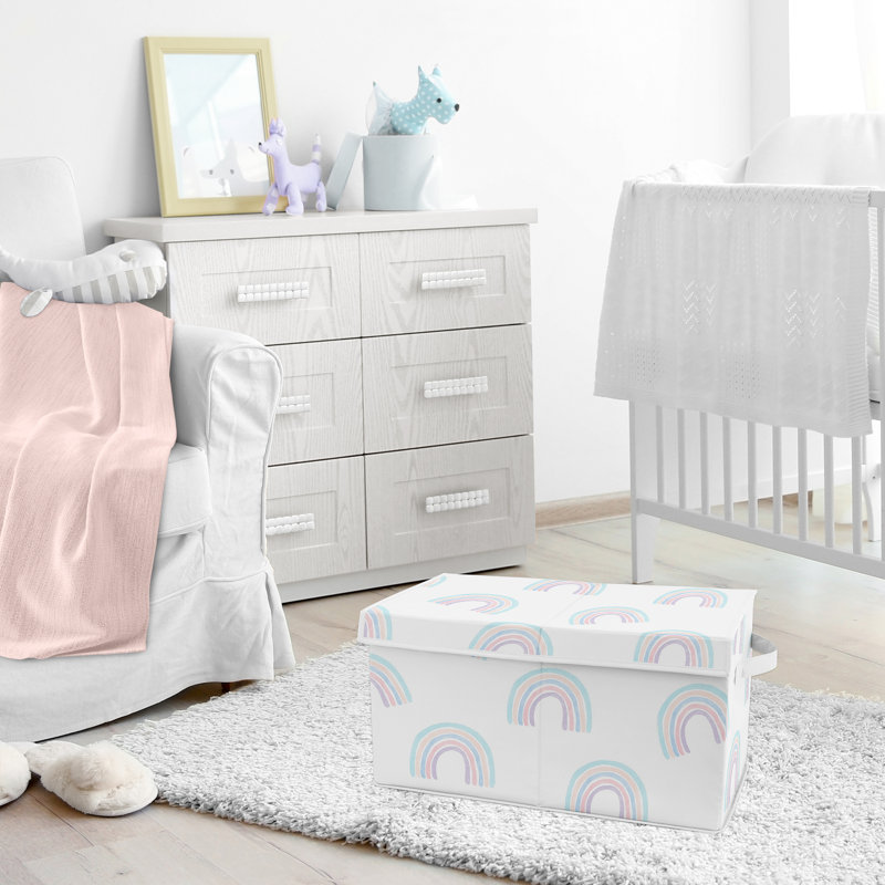 Pastel Rainbow Fabric Storage Toy Bin with Lid