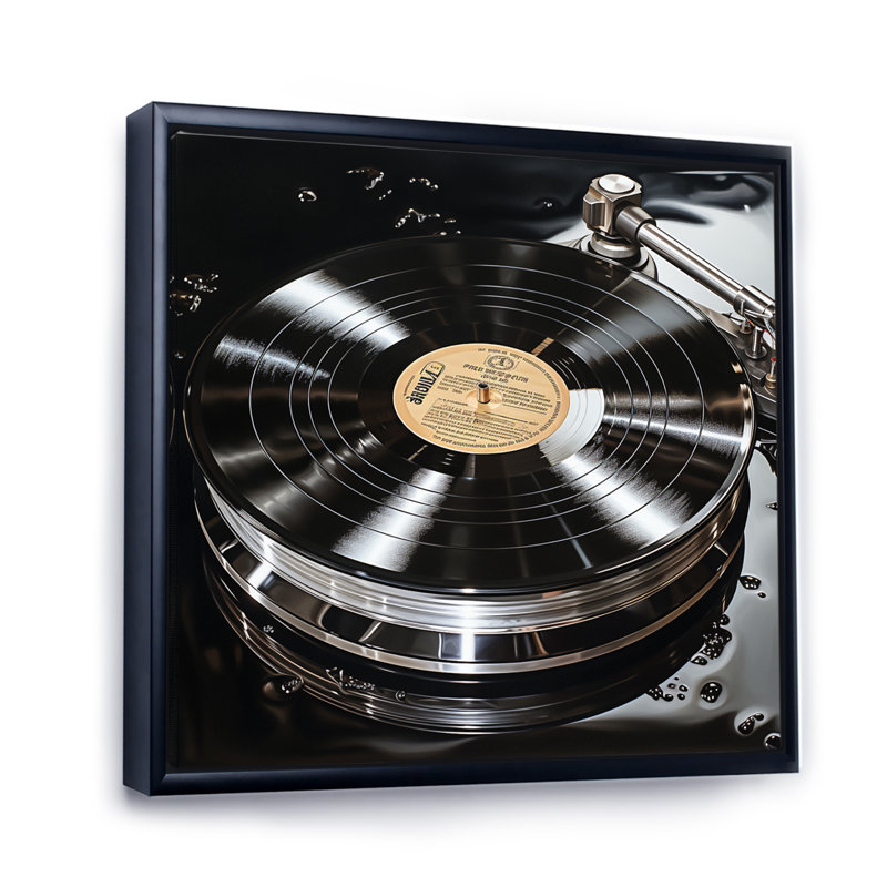 Vinyl Record Reflection - Vinyl Records Wall Art, 36" H x 36" W x 1.5" D, Black Floater Frame