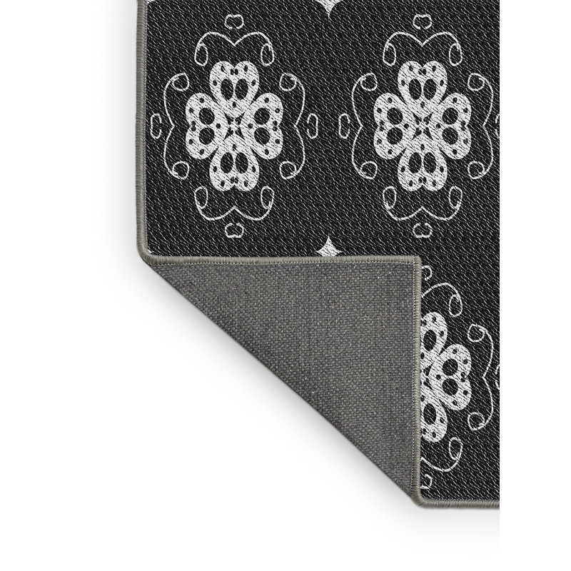 Tapis noir/blanc tissé à la machine, Rectangle 5 pi x 7 pi