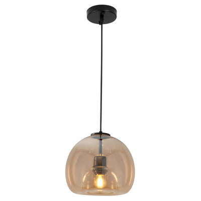 Govinda 9.8" 1 - Light Modern Single Globe Pendant with Amber Glass Shade in Matte Black