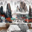 Murale encre, paysage brumeux et eau-88769646