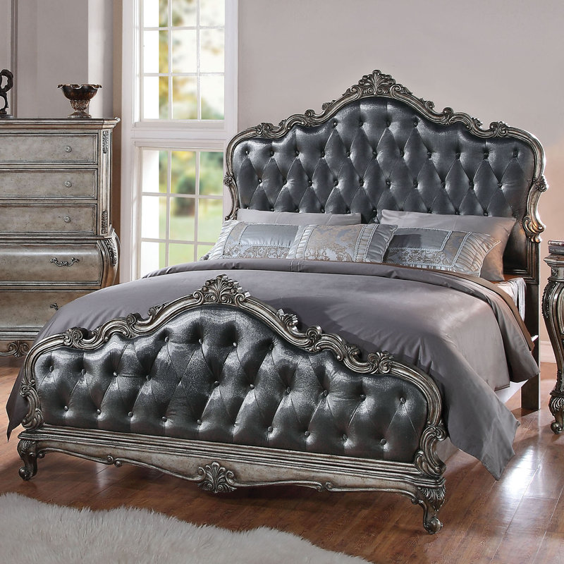 Casanovia Button Tufted Standard Bed, Queen, Antique Platinum/Silver Gray