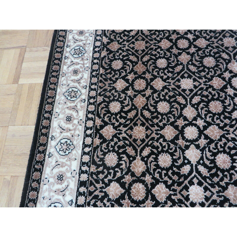 Tapis décoratif noué à la main noir de conception unique 3 pi x 5 pi Ala’A