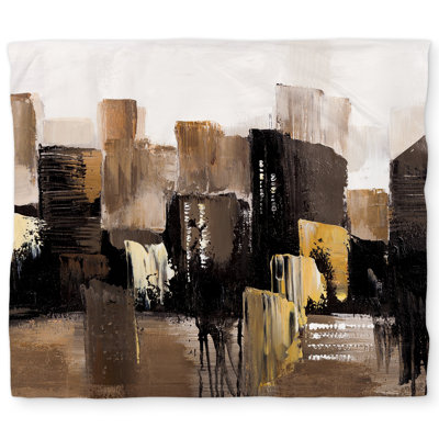 Earthy Tones Abstract Cityscape King Duvet Cover | Modern Brown