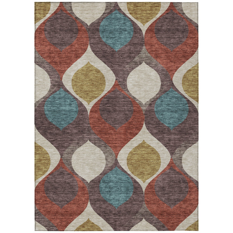 3' X 5' Blue Ogee Washable Indoor Outdoor Area Rug