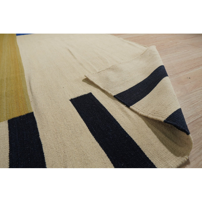 Dymon Multicolor Flatweave Wool Multicolored Modern Transitional Hand-Knotted Area Rug, Rectangle 9' x 12'