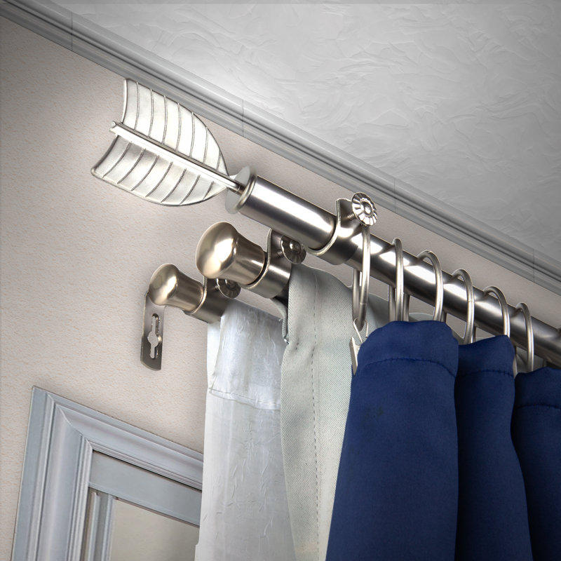 Steel Adjustable Triple Curtain Rod, Satin Nickel, 120" - 170"