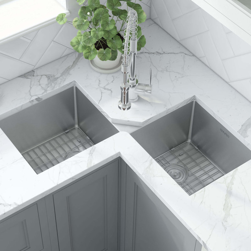 Ruvati Corner Butterfly Undermount Kitchen Sink 16 Gauge 44" Double Bowl