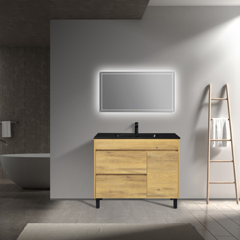 Bairdstown 40 po L x 18 po P 1 porte et 2 tiroirs Meuble-lavabo autoportant avec évier simple et Comptoir en Céramique noire