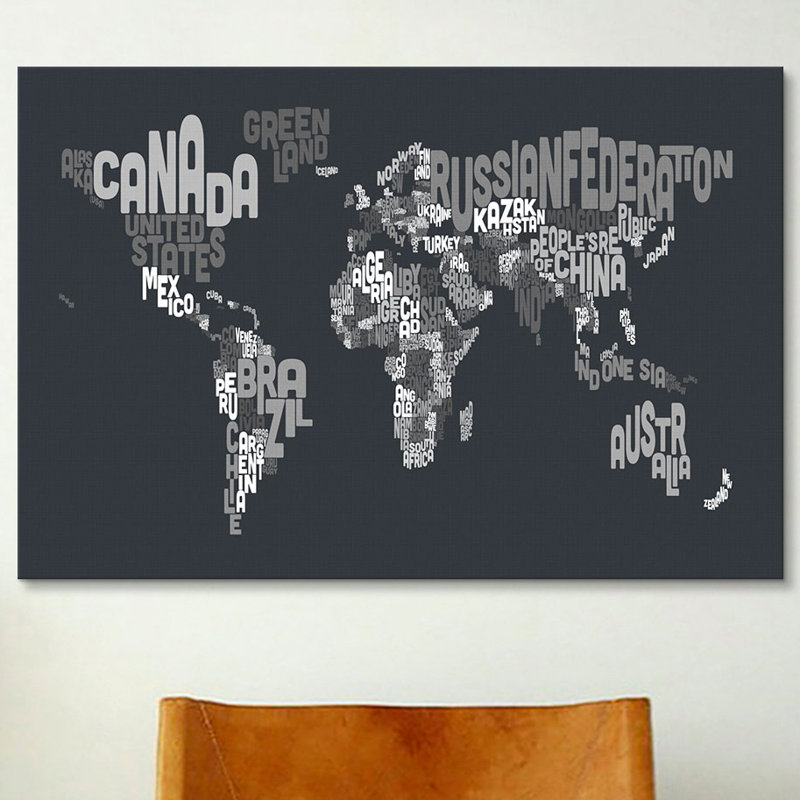 Impression sur toile, "carte du monde" Karlskrona, H 40 po x l 60 po x P 1,5 po, Pas de tapis, Toile tendue