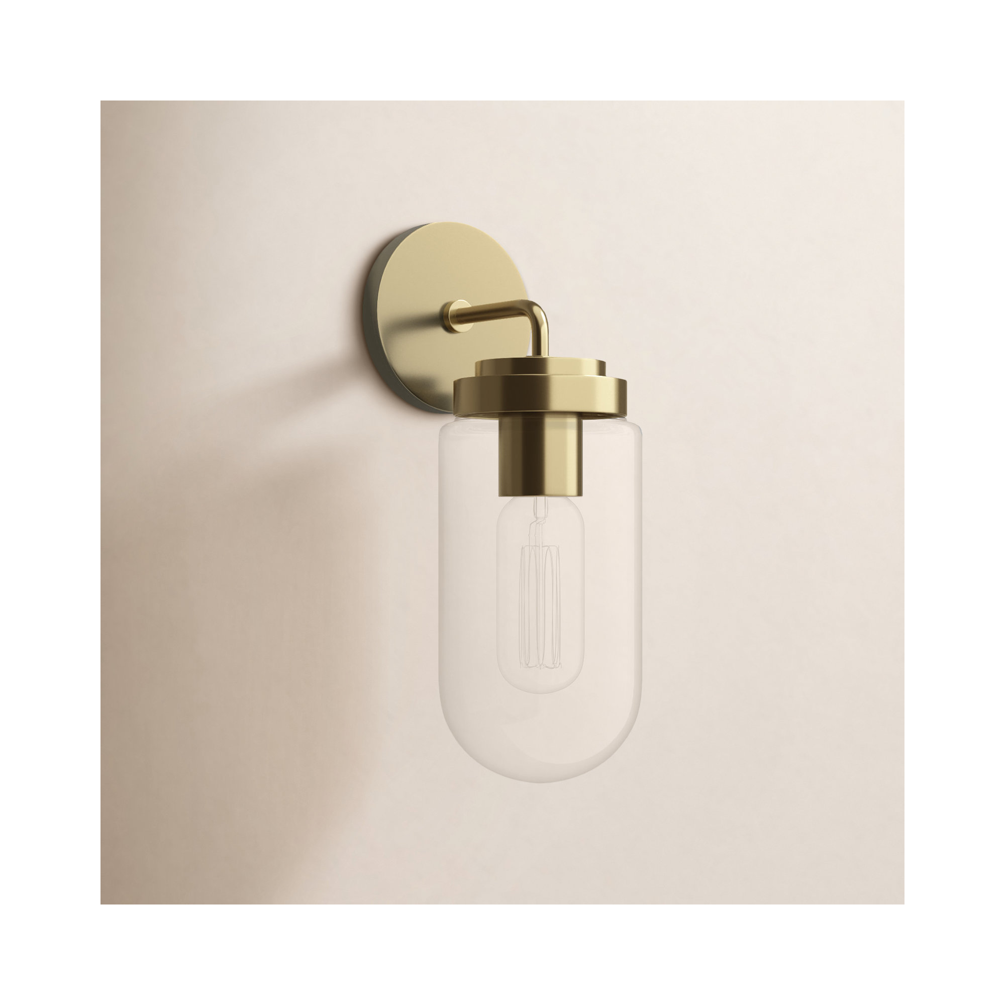 Ansley Single Light Glass Dimmable Armed Sconce, Aged Brass