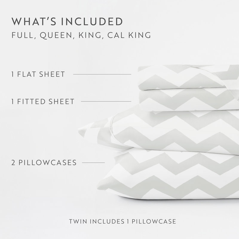 Simply Soft™ Arrow Pattern Microfiber Sheet Set, California King Sheet Set with 2 Pillowcases, Gray