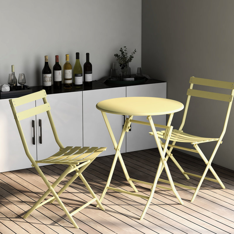 3 bistro de patio pliable - table et chaises en métal jaune pour l'extérieur