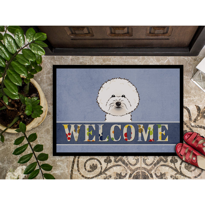 Tapis antidérapant Welham Bichon Frise Welcome, Rectangle 2 pi x 3 pi