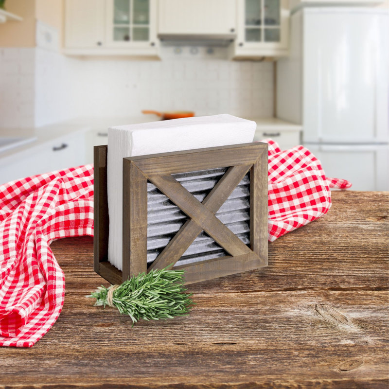 Rustic Farmhouse Wood Napkin Holder, Brown