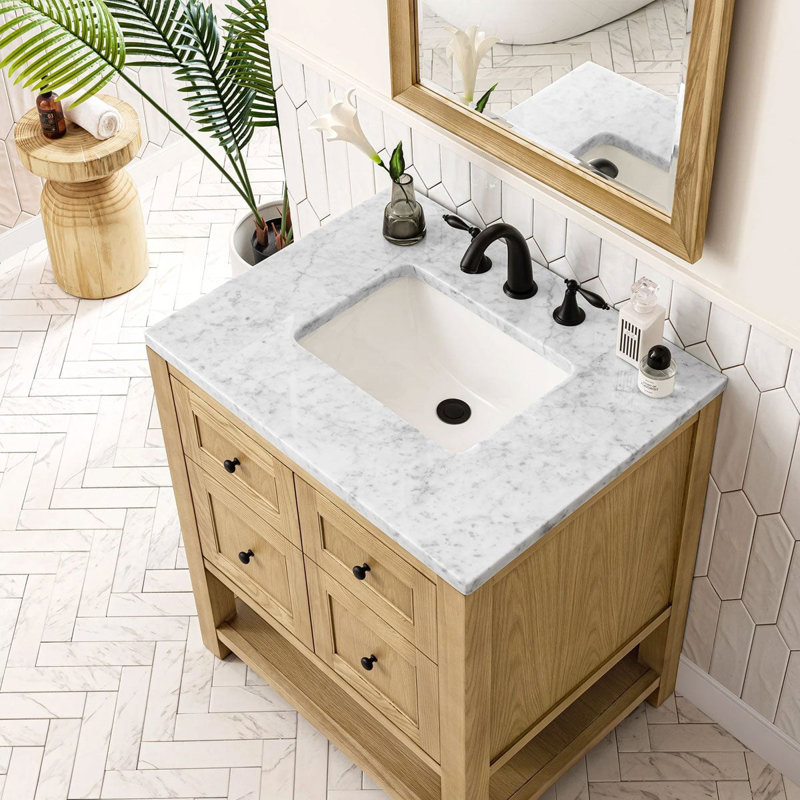 Breckenridge 30'' W Single Vanity, Carrara White, Light Natural Oak, 8" Widespread