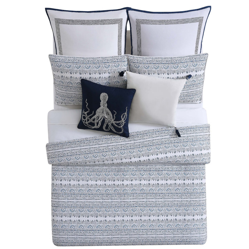 Reef Coastal Cotton Abstract Comforter, Full/Queen Comforter + 2 Shams