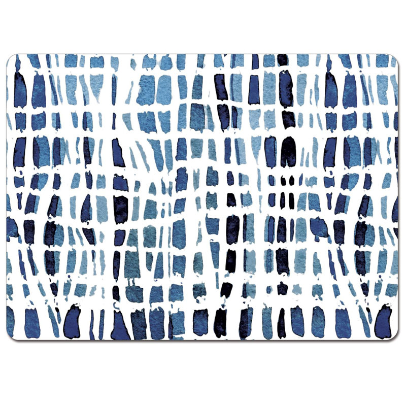 Indigo and White Wavy Lines Hardboard Placemats Set of 4