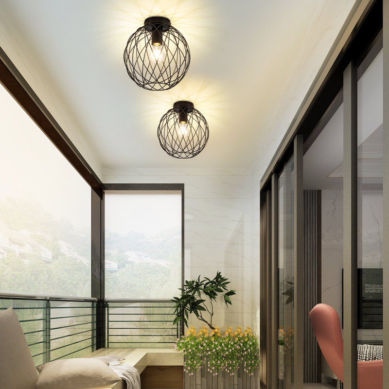 Ambrielle 1‑Light 25 cm Black Bird‑Nest Flush Mount Ceiling Light, 21cm H x 20cm W x 20cm D