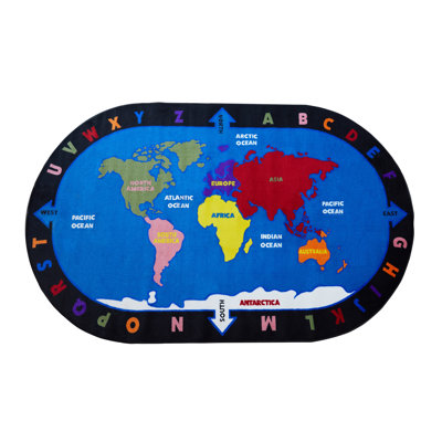 KidCarpet Alphabet and World Classroom Rug 6' x 8'6" Oval, Educational Learning Rug for Children's Classroom | Area Rugs for Kids Playroom