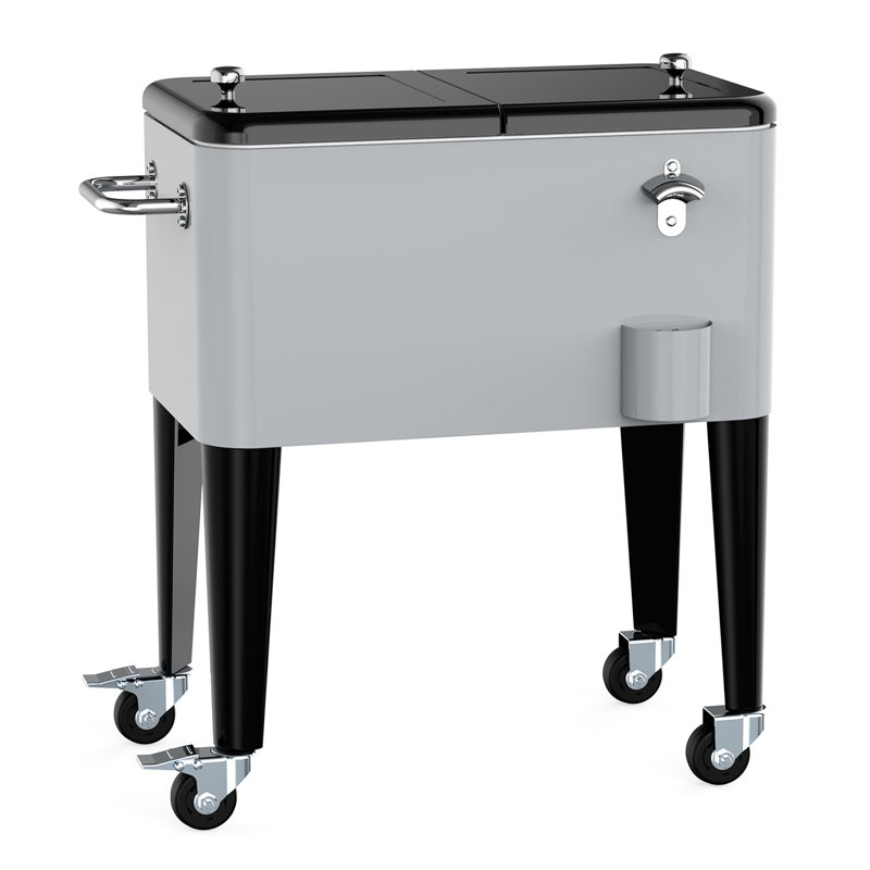 60 Qt Classic Outdoor Patio Rolling Ice Chest With Wheels, Silver/Black