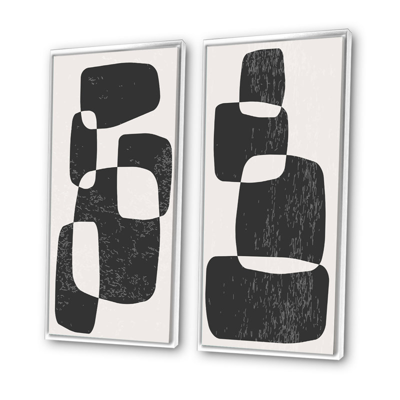 «Abstract Artistic Organic Minimalistic Shapes IV», ensemble de 2 peintures, H 20 po x l 24 po x P 1 po, Cadre blanc