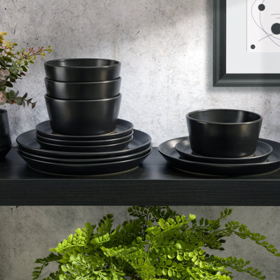 Gibson Elite Soho Lounge Sofia 12-piece Coupe Dinnerware Set In Black