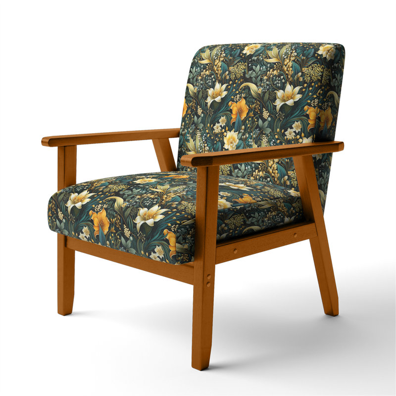 Contemporary Nature Paisley Botanic Pattern - Upholstered Bohemian & Eclectic Accent Arm Chair, Brown Square Arms